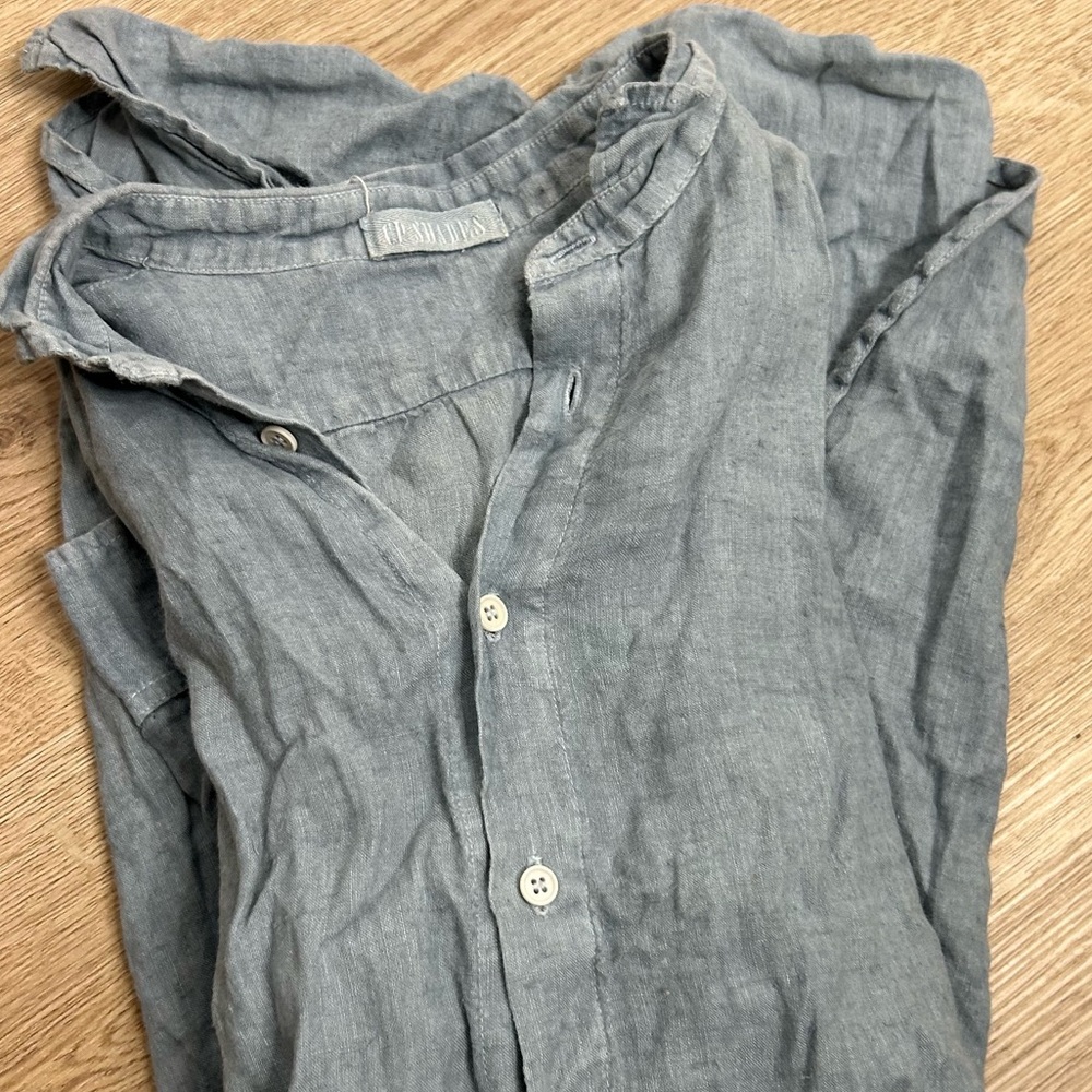 CP Shades 100% Linen Blue Tunic Long Sleeve Size Small
